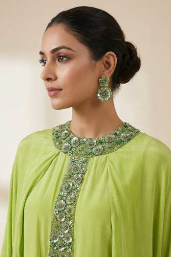 Shop_Ellemora Fashions_Lime Crepe Round Neck Mint Mist Top And Pant Set 