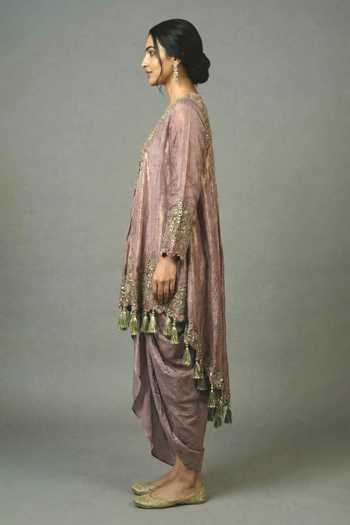 Buy_Ellemora Fashions_Mauve Silk V-neck The Sultana Embroidered Top And Skirt Set _Online_at_Aza_Fashions