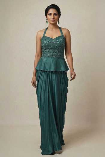 Ellemora Fashions Teal Twilight Peplum Top & Skirt Set 
