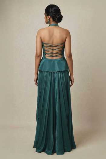 Ellemora Fashions Teal Twilight Peplum Top & Skirt Set 