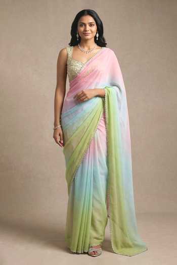 Ellemora Fashions Pastel Prism Ombre Saree & Blouse Set 