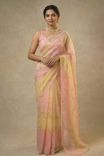 Buy Ellemora Fashions Pink Organza, Viscose V-neck Pastel Horizons Ombre Saree And Blouse Set Online at Aza Fashions Buy_Ellemora Fashions_Pink Organza, Viscose V-neck Pastel Horizons Ombre Saree And Blouse Set _Online_at_Aza_Fashions