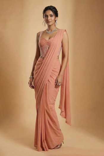 Ellemora Fashions Peach Grace Saree & Corset Set 