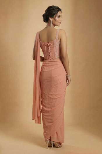 Ellemora Fashions Peach Grace Saree & Corset Set 