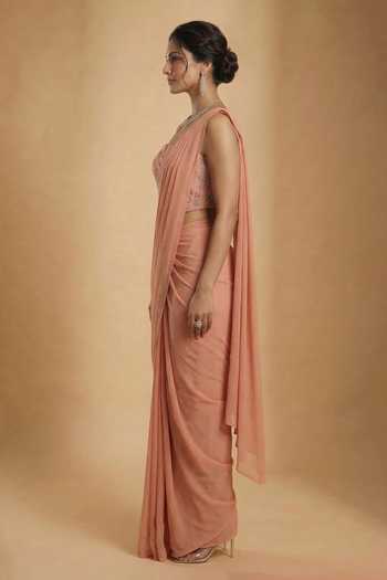 Ellemora Fashions Peach Crepe Crystals Sweetheart Neck Grace Saree And Corset Set at Aza Fashions Ellemora Fashions_Peach Crepe Crystals Sweetheart Neck Grace Saree And Corset Set _at_Aza_Fashions