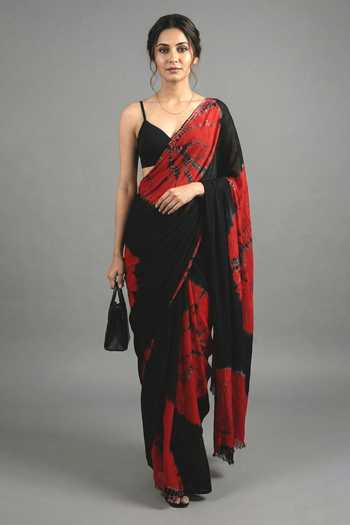 Ellemora Fashions Crimson Storm Tie-Dye Saree & Blouse Set 