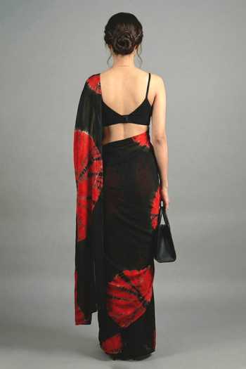 Ellemora Fashions Crimson Storm Tie-Dye Saree & Blouse Set 