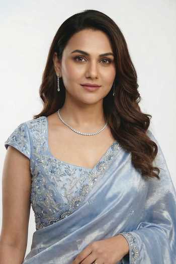 Buy_Ellemora Fashions_Blue Tissue Scoop Neck Icy Flora Shimmer Saree Set _Online_at_Aza_Fashions