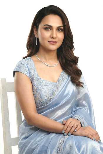 Buy_Ellemora Fashions_Blue Tissue Scoop Neck Icy Flora Shimmer Saree Set 