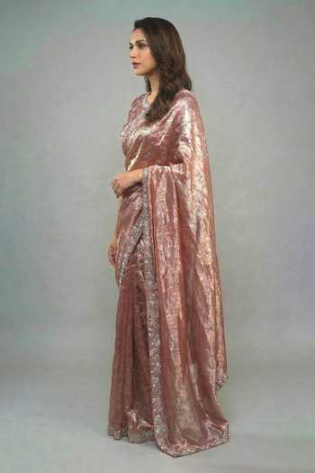 Buy Ellemora Fashions Brown Net, Tissue Round Neck Vintage Glace Shimmer Saree Set Online at Aza Fashions Buy_Ellemora Fashions_Brown Net, Tissue Round Neck Vintage Glace Shimmer Saree Set _Online_at_Aza_Fashions