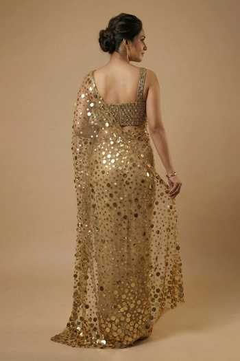 Ellemora Fashions Golden Glitz Sequined Saree & Blouse Set 