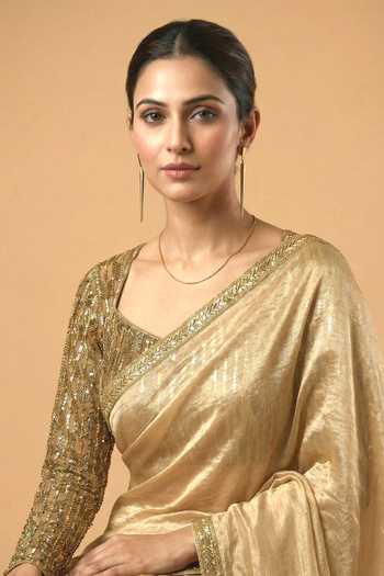 Buy Ellemora Fashions Gold Net, Tissue Scoop Neck Mist Saree Set Online at Aza Fashions Buy_Ellemora Fashions_Gold Net, Tissue Scoop Neck Mist Saree Set _Online_at_Aza_Fashions