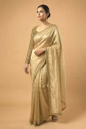 Buy Ellemora Fashions Gold Net, Tissue Scoop Neck Mist Saree Set Buy_Ellemora Fashions_Gold Net, Tissue Scoop Neck Mist Saree Set