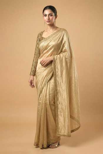 Ellemora Fashions Golden Mist Tissue Saree Set 