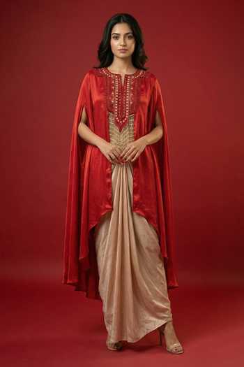 Ellemora Fashions Crimson High Low Cape Skirt Set 