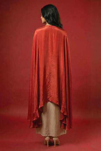 Ellemora Fashions Crimson High Low Cape Skirt Set 