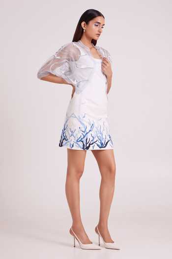 Shop MADDER MUCH Ivory Denim, Silk Organza Picabo Lite Short Dress With Misty Bolero Jacket Online at Aza Fashions Shop_MADDER MUCH_Ivory Denim, Silk Organza Picabo Lite Short Dress With Misty Bolero Jacket _Online_at_Aza_Fashions