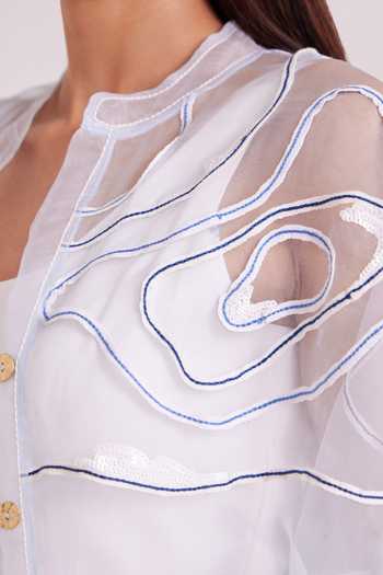 MADDER MUCH Ivory Denim, Silk Organza Picabo Lite Short Dress With Misty Bolero Jacket at Aza Fashions MADDER MUCH_Ivory Denim, Silk Organza Picabo Lite Short Dress With Misty Bolero Jacket _at_Aza_Fashions