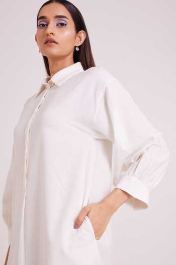 Buy MADDER MUCH Ivory , Organza, Handloom Collared Neck Thames Go Flow Midi Dress Online at Aza Fashions Buy_MADDER MUCH_Ivory , Organza, Handloom Collared Neck Thames Go Flow Midi Dress _Online_at_Aza_Fashions