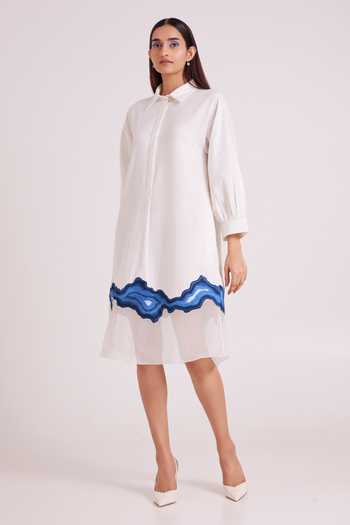 Shop MADDER MUCH Ivory , Organza, Handloom Collared Neck Thames Go Flow Midi Dress Online at Aza Fashions Shop_MADDER MUCH_Ivory , Organza, Handloom Collared Neck Thames Go Flow Midi Dress _Online_at_Aza_Fashions