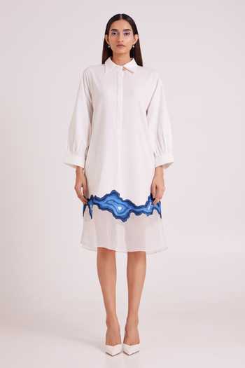 MADDER MUCH Ivory , Organza, Handloom Collared Neck Thames Go Flow Midi Dress at Aza Fashions MADDER MUCH_Ivory , Organza, Handloom Collared Neck Thames Go Flow Midi Dress _at_Aza_Fashions