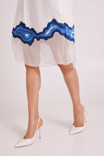 Buy MADDER MUCH Ivory , Organza, Handloom Collared Neck Thames Go Flow Midi Dress Buy_MADDER MUCH_Ivory , Organza, Handloom Collared Neck Thames Go Flow Midi Dress