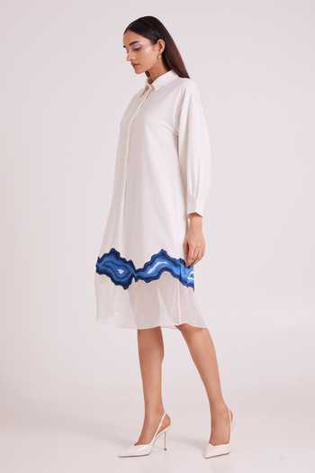 Shop MADDER MUCH Ivory , Organza, Handloom Collared Neck Thames Go Flow Midi Dress Shop_MADDER MUCH_Ivory , Organza, Handloom Collared Neck Thames Go Flow Midi Dress