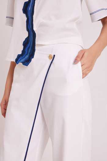 Shop MADDER MUCH Ivory Denim Collared Neck Avisa Blue Current Top And Pant Set Online at Aza Fashions Shop_MADDER MUCH_Ivory Denim Collared Neck Avisa Blue Current Top And Pant Set _Online_at_Aza_Fashions