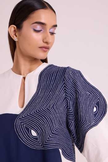 Buy_MADDER MUCH_Blue Handloom Cotton Keyhole Neck Chandra Embroidered Full Moon Dress 