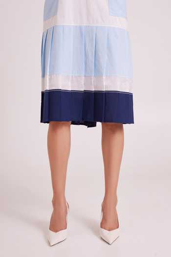 MADDER MUCH White Handloom Cotton Round Neck Mitzi Pleated Dress Online at Aza Fashions MADDER MUCH_White Handloom Cotton Round Neck Mitzi Pleated Dress _Online_at_Aza_Fashions