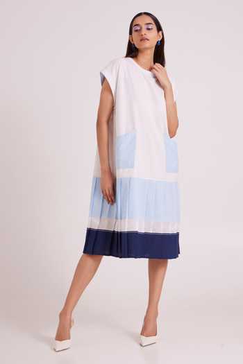 Buy MADDER MUCH White Handloom Cotton Round Neck Mitzi Pleated Dress Online at Aza Fashions Buy_MADDER MUCH_White Handloom Cotton Round Neck Mitzi Pleated Dress _Online_at_Aza_Fashions