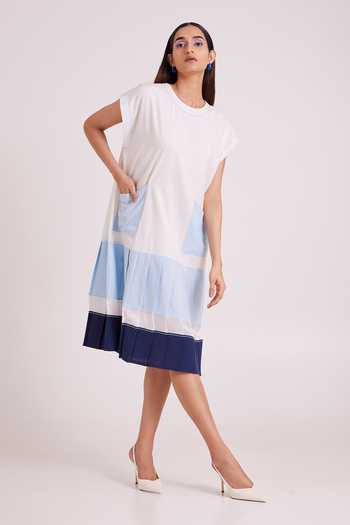 MADDER MUCH White Handloom Cotton Round Neck Mitzi Pleated Dress at Aza Fashions MADDER MUCH_White Handloom Cotton Round Neck Mitzi Pleated Dress _at_Aza_Fashions