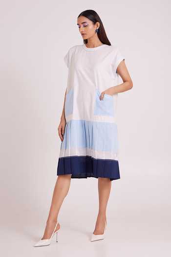Buy MADDER MUCH White Handloom Cotton Round Neck Mitzi Pleated Dress Buy_MADDER MUCH_White Handloom Cotton Round Neck Mitzi Pleated Dress