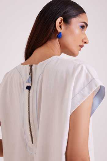 Shop MADDER MUCH White Handloom Cotton Round Neck Mitzi Pleated Dress Shop_MADDER MUCH_White Handloom Cotton Round Neck Mitzi Pleated Dress