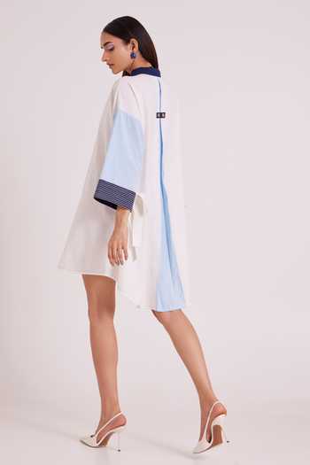 MADDER MUCH Blue Handloom Cotton Collared Neck Brisa Surfers Shirt Dress Online at Aza Fashions MADDER MUCH_Blue Handloom Cotton Collared Neck Brisa Surfers Shirt Dress _Online_at_Aza_Fashions