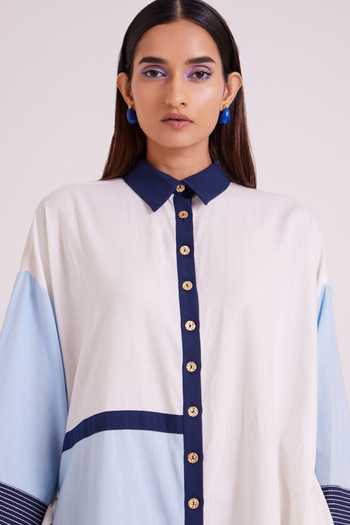 Shop MADDER MUCH Blue Handloom Cotton Collared Neck Brisa Surfers Shirt Dress Online at Aza Fashions Shop_MADDER MUCH_Blue Handloom Cotton Collared Neck Brisa Surfers Shirt Dress _Online_at_Aza_Fashions