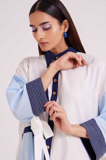 Buy MADDER MUCH Blue Handloom Cotton Collared Neck Brisa Surfers Shirt Dress Buy_MADDER MUCH_Blue Handloom Cotton Collared Neck Brisa Surfers Shirt Dress