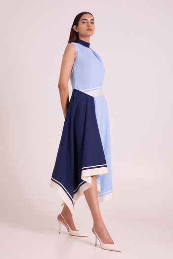Buy_MADDER MUCH_Blue Handloom Cotton High Neck Raasa Tango Long Dress _Online_at_Aza_Fashions