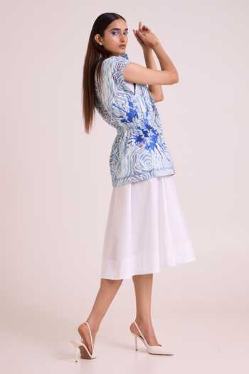 Buy_MADDER MUCH_White Cotton, Poplin, Denim Mandarin Sarabi Peace Rock Jacket With Chalk Dress _Online_at_Aza_Fashions