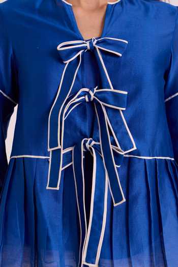 Shop MADDER MUCH Blue Chanderi Silk, Linen, Satin, Cotton, Denim Mikel Tides Top And Pant Set Shop_MADDER MUCH_Blue Chanderi Silk, Linen, Satin, Cotton, Denim Mikel Tides Top And Pant Set