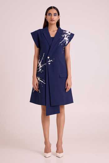 MADDER MUCH White Handloom , Collared Laguna Tidal Blazer Dress With Bustier Online at Aza Fashions MADDER MUCH_White Handloom , Collared Laguna Tidal Blazer Dress With Bustier _Online_at_Aza_Fashions