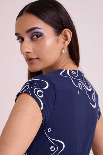 MADDER MUCH_Blue Handloom Cotton V-neck Indigo Perito Drift Midi Dress _Online_at_Aza_Fashions