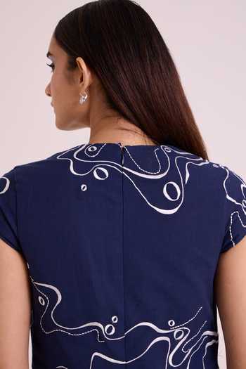 Buy_MADDER MUCH_Blue Handloom Cotton V-neck Indigo Perito Drift Midi Dress 