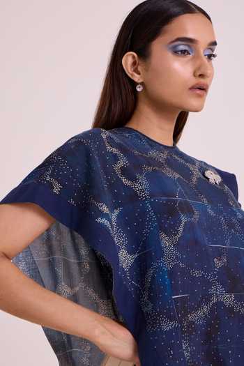 Buy_MADDER MUCH_Blue Linen Round Neck Austin Midnight Breeze Top And Pant Set _Online_at_Aza_Fashions