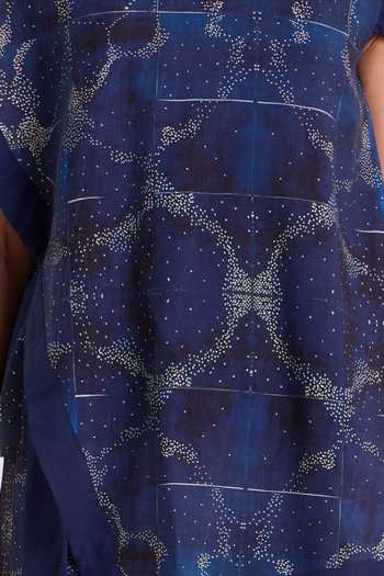 Shop_MADDER MUCH_Blue Linen Round Neck Austin Midnight Breeze Top And Pant Set 