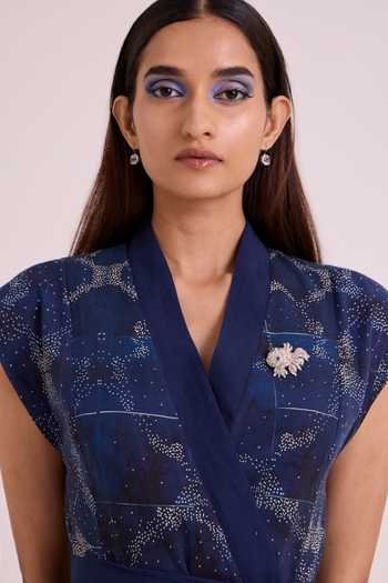 Buy_MADDER MUCH_Blue Linen Shawl Neck Tarni Midnight Shoreline Dress 
