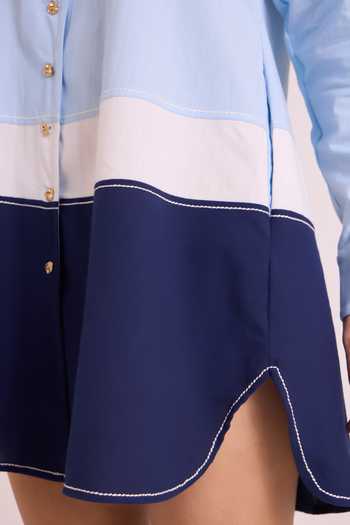 Buy_MADDER MUCH_Blue Handloom Cotton Open Neck Harbour Beach Short Dress 