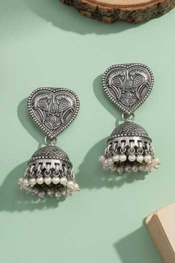 Sangeeta Boochra Oxidised Silver Handcrafted Jhumka Earrings 