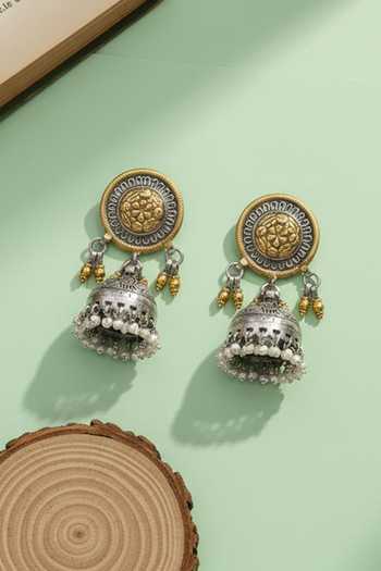 Sangeeta Boochra Floral Dual-Tone Jhumka Earrings 