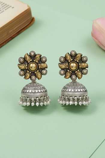 Sangeeta Boochra Handcrafted Silver Jhumka Earrings 
